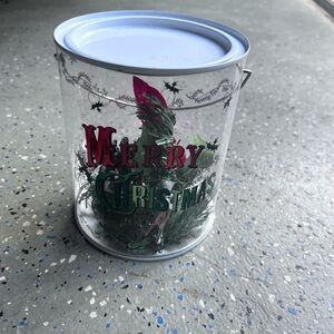 Clear Can With Red Cardinal Bird Merry Christmas Holiday Lantern - Green and Red